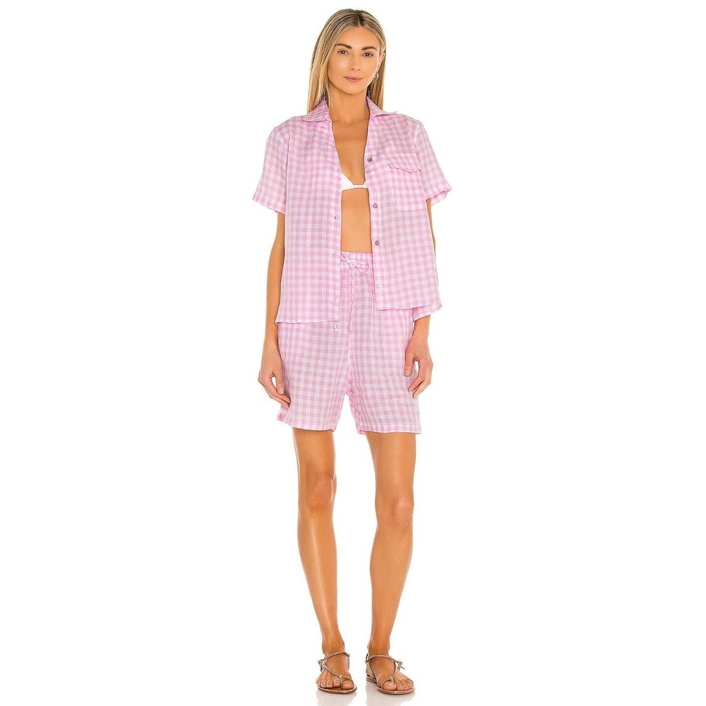FRANKIES BIKINIS Lou Gingham Shorts Women Medium Pink Gingham Linen Beach Lounge